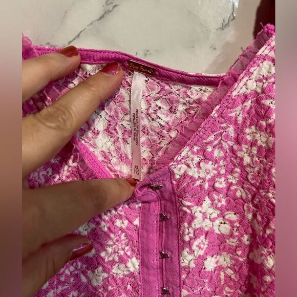 FREE PEOPLE Oh Baby Lace Crop Top In Pink Combo Size XL - Picture 4 of 7